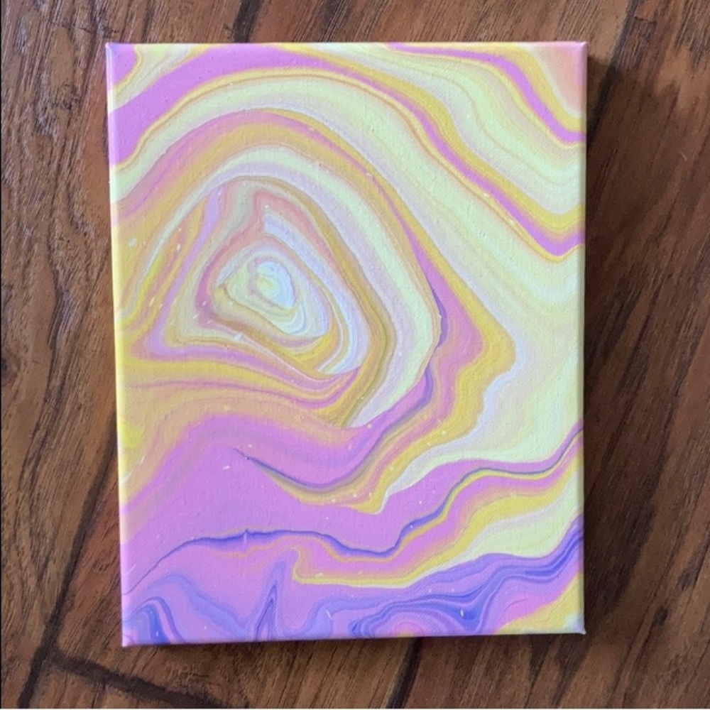 Handmade art painting NEW pink yellow abstract pour painting made by me